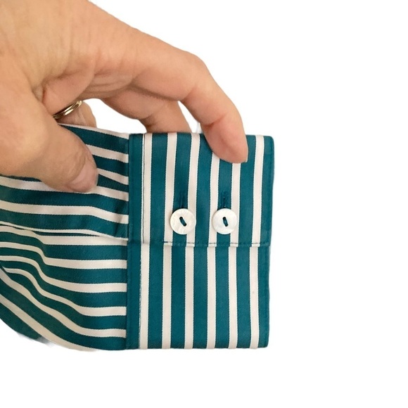 Fox Croft NYC Green/White Striped Heritage Non-Iron Button Down Shirt - Picture 9 of 13